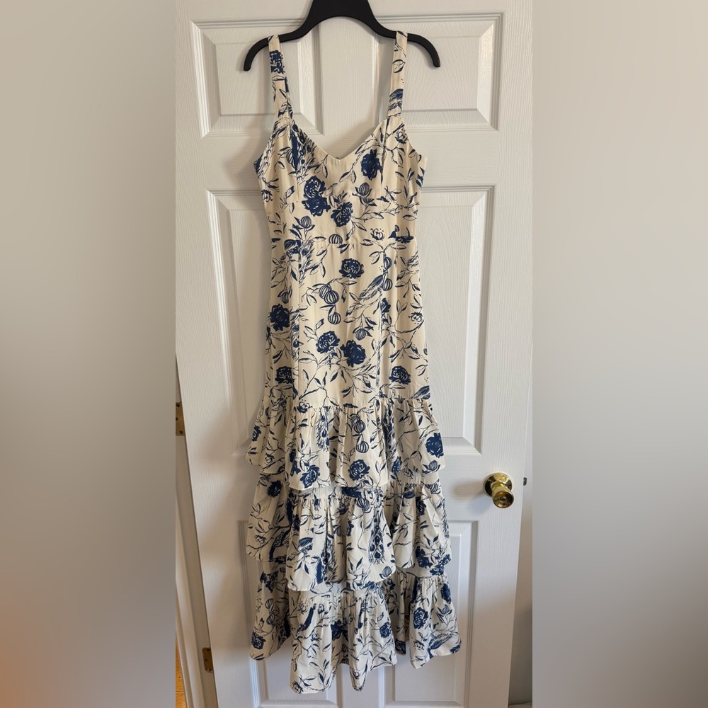 Abercrombie & Fitch Blue and White Tiered Maxi Dress